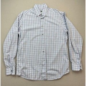 Ermenegildo Zegna Shirt Mens Large Blue White Button Up Long Sleeve Casual